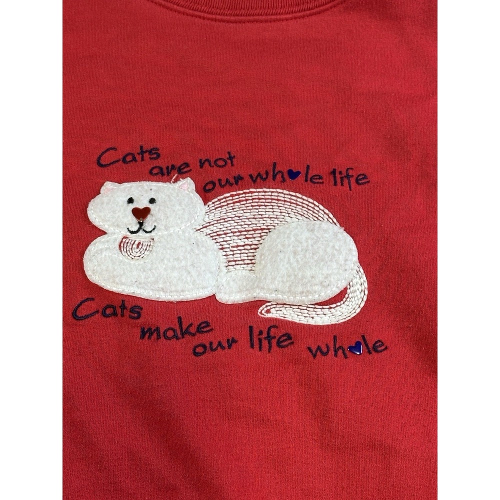 VTG 90s M&C Sportswear Crewneck Sweatshirt Womens L Red Cat Love - Picture 4 of 9
